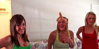 Three girls remove their clothes and then have an orgy