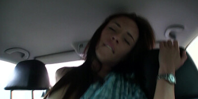 A busty teen gets in the back of a car where she gets fucked hard