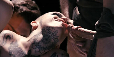 Fallen angels gangbang hairless bitch in a hardcore way
