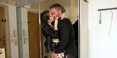 Pretty chick licks male asshole, sucks his balls and dick