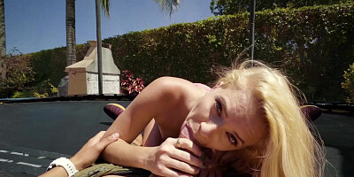 Teen on the trampoline fucked by a fat cock that stretches her