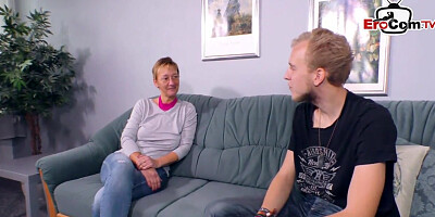 Mature German whore seduces young stud on good sex