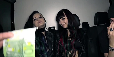 Two goth lesbians have kinky sex inside the spacious van