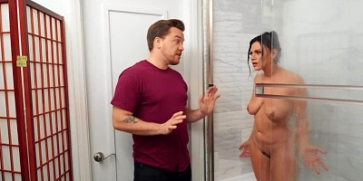 Smoking-hot MILF with big booty takes thick dick in the shower