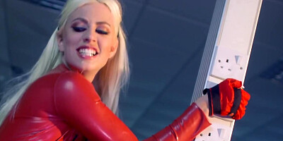 Dissolute superhero with blonde hair gets it on with a villain