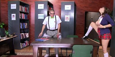 Slutty schoolgirl gives her bespectacled mate to become a man