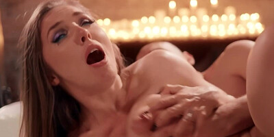 Dude squeezes girl's boobs and ass while fucking her