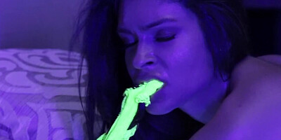 Dazzling brunette Katana Kombat fucks under UV lights