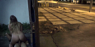 Cute blonde facialized after rough outdoor sex in ghetto