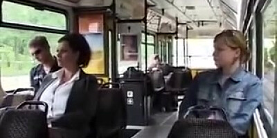 Ample mounds milking on bus