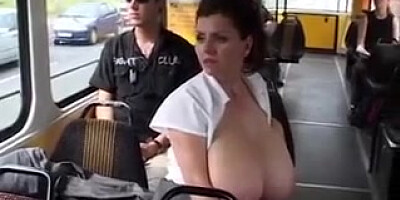 Ample mounds milking on bus