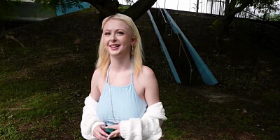 Blonde with juicy tits is lured into Bang Bus for fuck