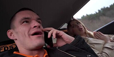 Fake Driving School - car trouble leads to instructor jerking off over horny babes nice natural tits