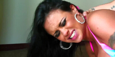Long-haired tanned brunette sucks and gets banged hard