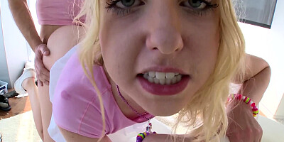 A blonde with blue eyes screams as she is getting fingered