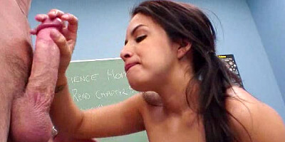 A Hispanic little minx is in the classroom, getting licked and fucked
