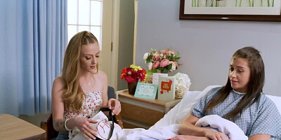 Man in purple pants and wife are going to make love on the couch