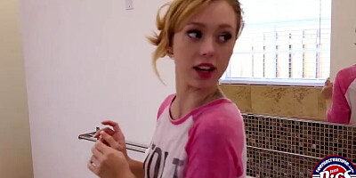 Ash-Blonde whorish teenager Lucy Tyler takes a huge shaft in her weird huge butt