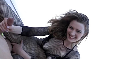 Blowjob on a public beach from this stunner in lingerie