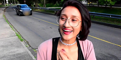 Nerdy chick is giving a sloppy blowjob at the porn casting