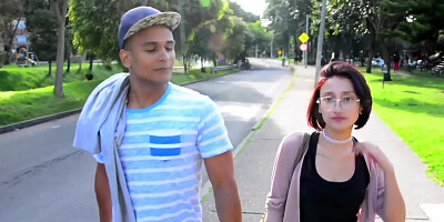 Nerdy chick is giving a sloppy blowjob at the porn casting