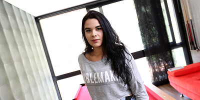 Somewhat timid brunette is going to fuck with passion