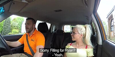 Fake Driving School Big tits blonde gets fucked and cum splattered glasses