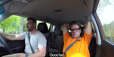 Fake Driving School Big tits blonde gets fucked and cum splattered glasses