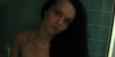 Brunette girl masturbates after bring fucked in the hotel room