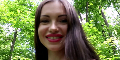 For cash Russian beauty sucks stranger's dick in forest