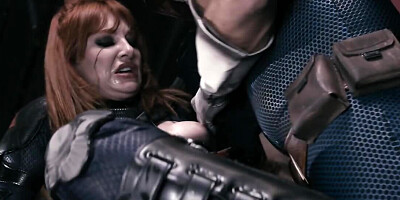 Girlfriends in superhero suits have a foursome with villains