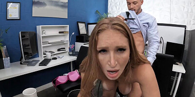 Horny office broad makes the new guy feel welcomed