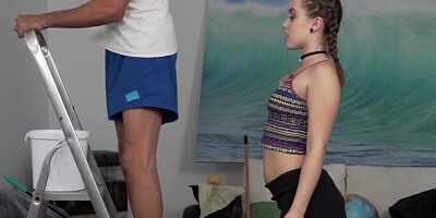 Petite doll gets her vagina plowed with enormous dick