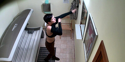 Short Haired Brunette Girl Spied in Private Solarium