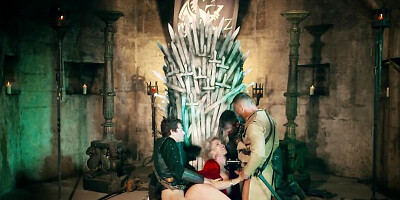 Slutty queen is having sex with two knights in this threesome