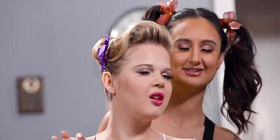 Before the prom party the two cheerleaders are cumming
