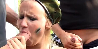 Blonde is able to take on a group of men penetrating her meaty holes