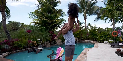Tiny black chick is fucked by a big black stallion