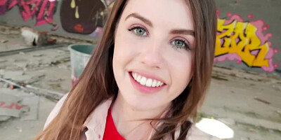 A college girl has POV intercourse in an abandoned building