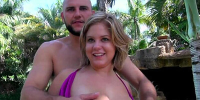 Big Naturals: Latina Ellie May bikini pussy fuck outdoors