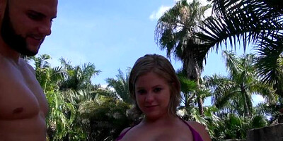 Big Naturals: Latina Ellie May bikini pussy fuck outdoors