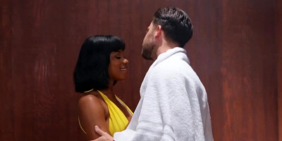 Latina belle joins horny couple for threesome in the sauna