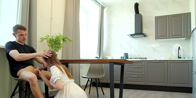 Slutty girl blows her stepbrother and rides his cock