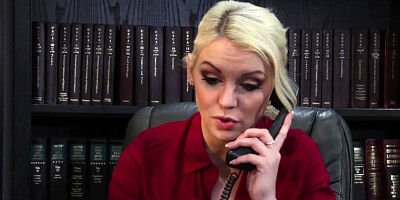 A blonde loses her clothes in the office and then she feels some cock