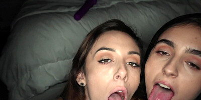 Dani Blu and Bella Katz are sucking cock and sharing semen