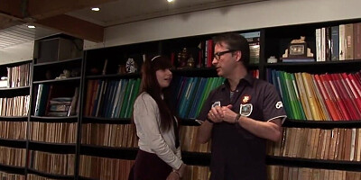 Luna Rival has oral and anal sex in the library