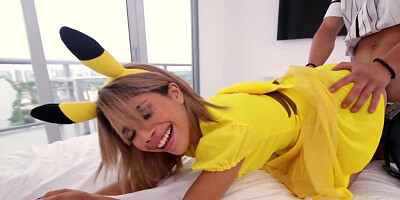 The nerdy boyfriend dressed his babe in a funny costume