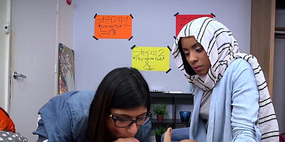 A couple of shy Muslim sluts are working on one dick