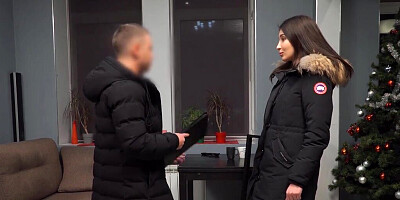 Stacked girl has to pleasure a debt collecting asshole