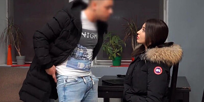 Stacked girl has to pleasure a debt collecting asshole